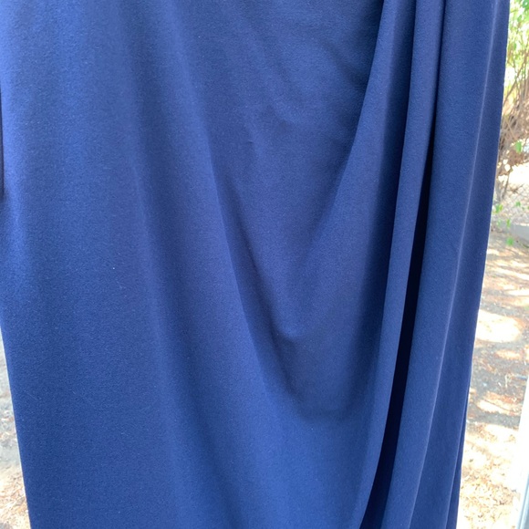 XSCAPE Navy Blue Off the Shoulder Sheath Tulip Gown Plus Size 14W - Picture 10 of 15